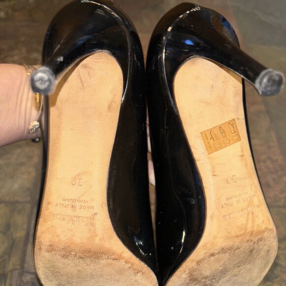Max Mara Black Patent Leather Peep Toe Pumps Stiletto Heels 39 US 8.5 - Picture 7 of 9